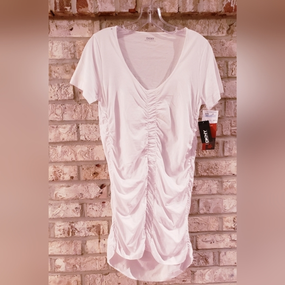 DKNY | Women's White Cotton Ruched Tee